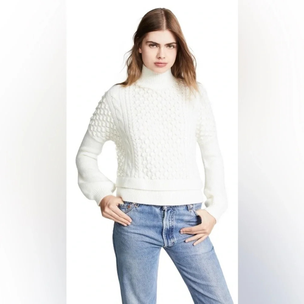 Frame Popcorn Stitch Sweater Womens S Cream Off White Wool Alpaca Long Sleeve